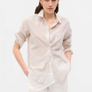 NWT Gap The Perfect Shirt Champagne Gold Metallic Lurex Button Down Shirt Medium